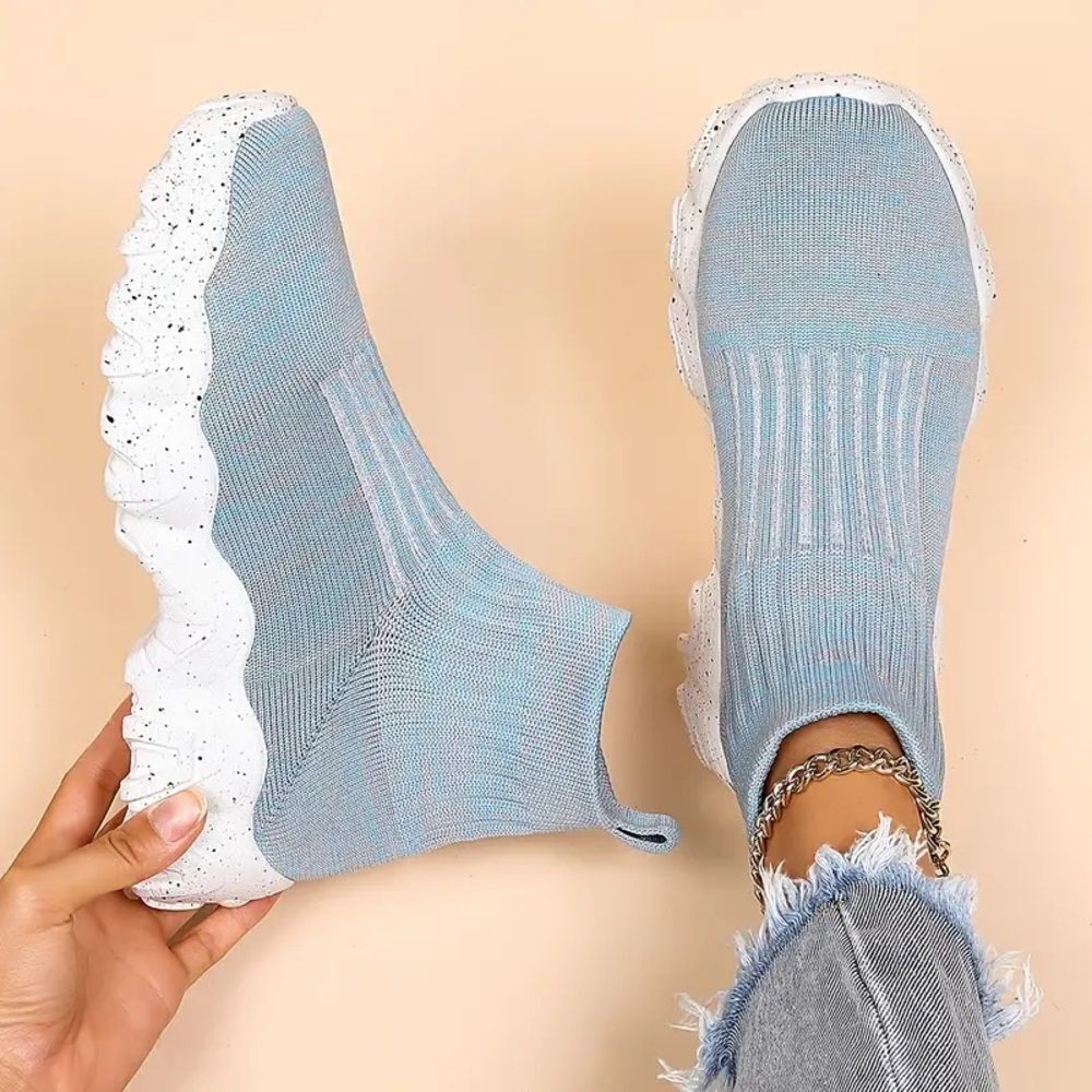 Blue knit breathable high top sneakers - Picture 4 of 6